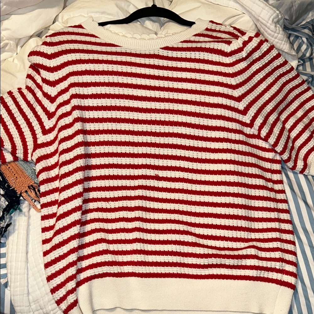 Draper James Red and White Striped Short Sleeve Sweater